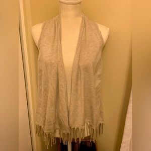 Joseph A. Soft Vest Long Beige Fringed Knit Draped Front Size Small